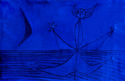 Little Girl and the Black Moon, a painting by Suraj Ghai