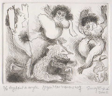 Joyous Man Woman's Wolf, a Drawing by Suraj Ghai