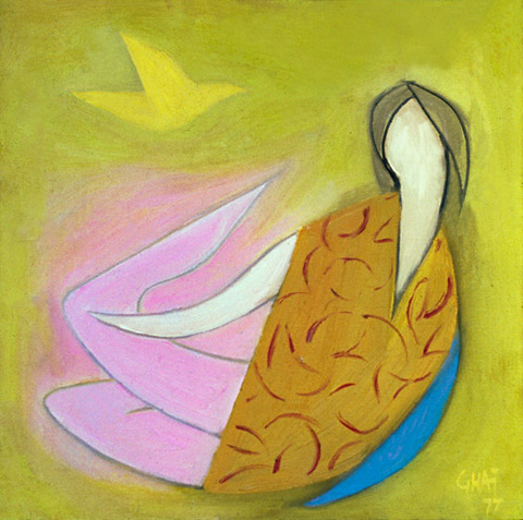 Little Girl and the Bird, a painting by Suraj Ghai